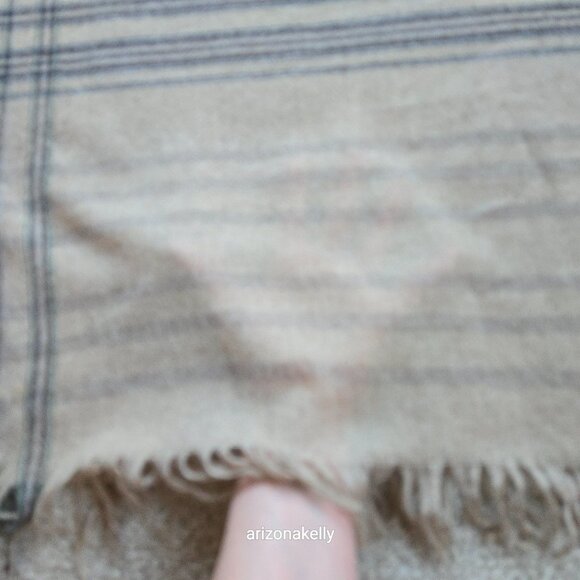 Amicale Cashmere Woven Plaid Fringe Tan Brown Green - Picture 10 of 12